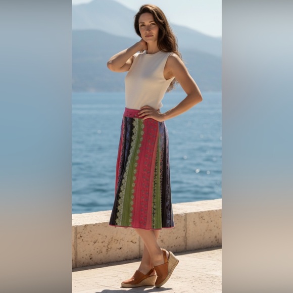 Anthropologie Dresses & Skirts - IVKO Anthropologie Sweater Skirt Pleated Serbia Sea Motif Pencil Midi